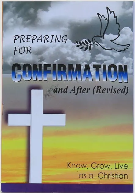 Cover of Preparing for Confirmation and After (Revised), with a white cross and a dove against a sunset sky