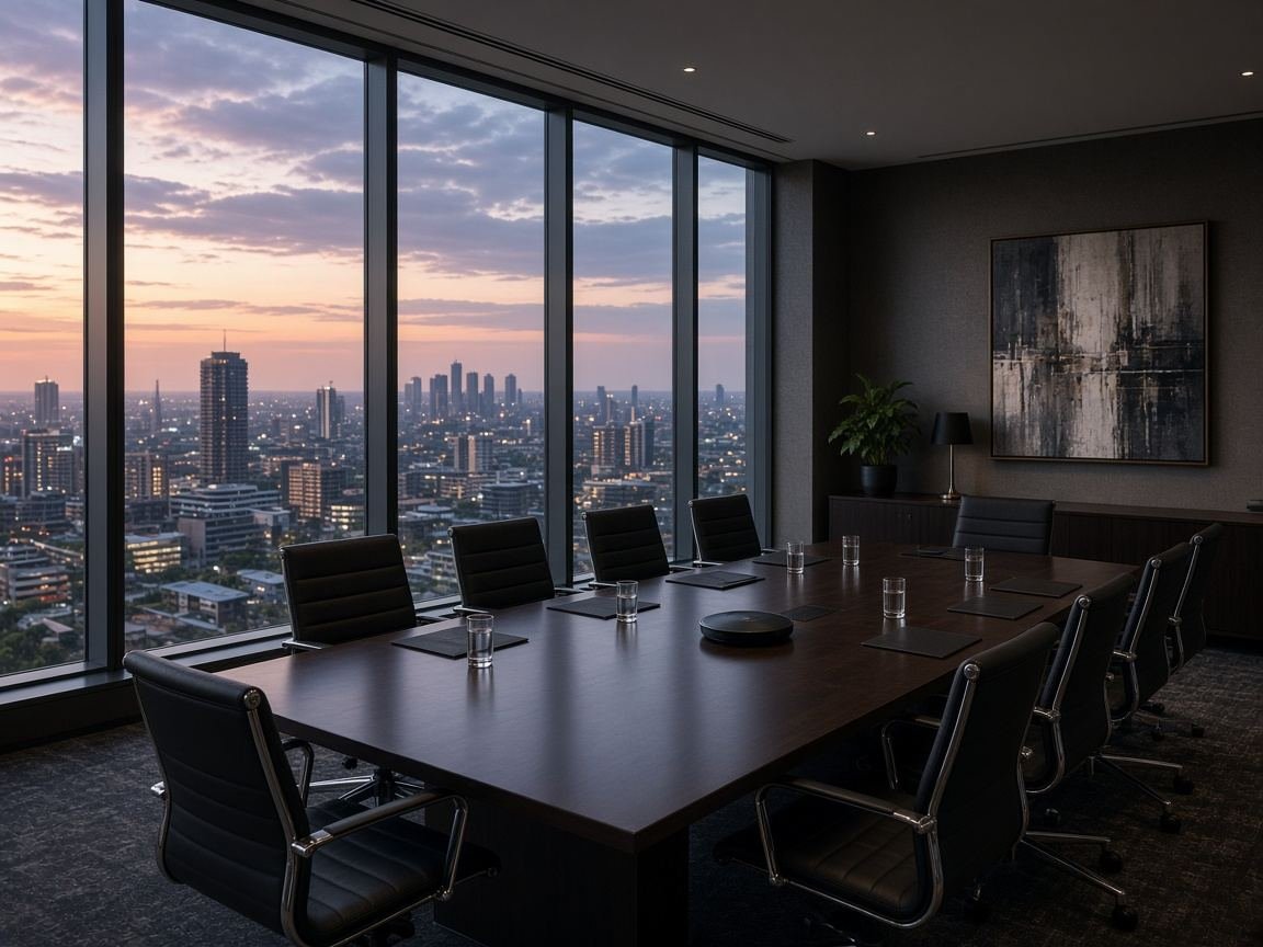 Executive boardroom with city views
