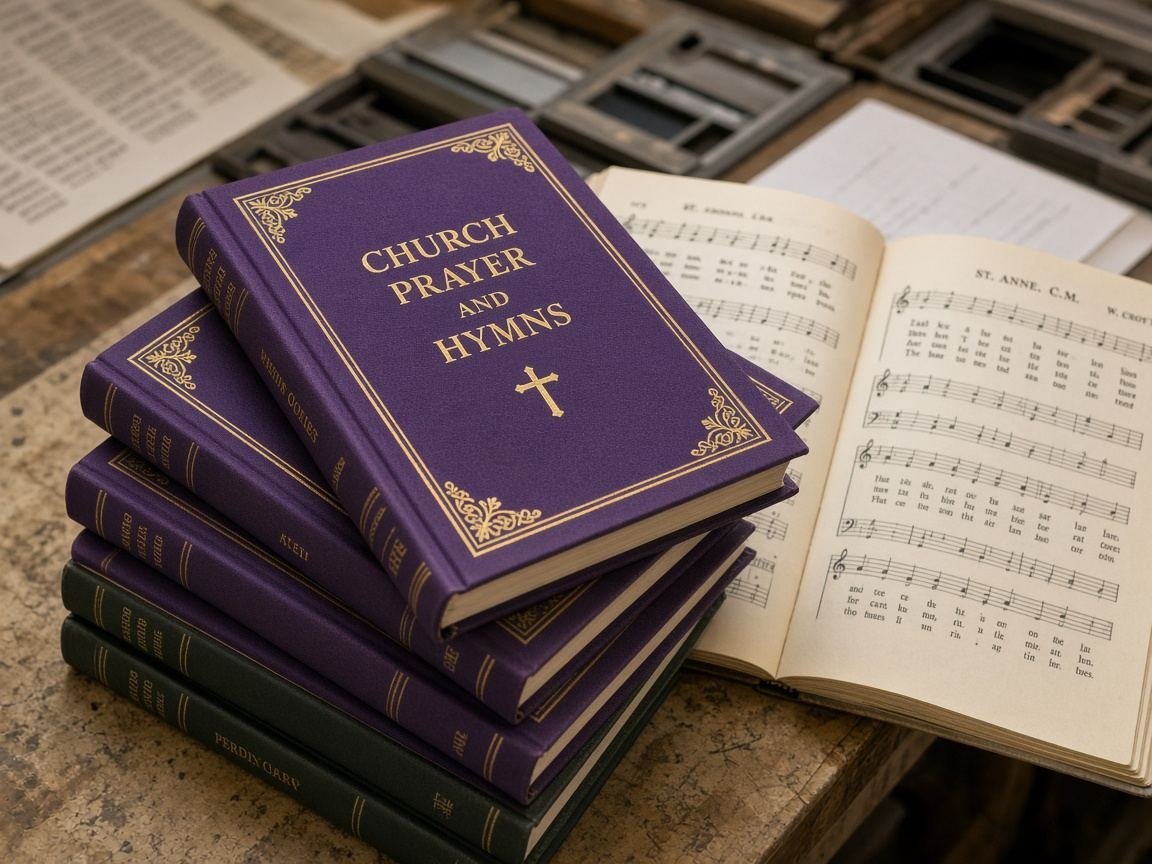 Stacks of prayer books and hymnals