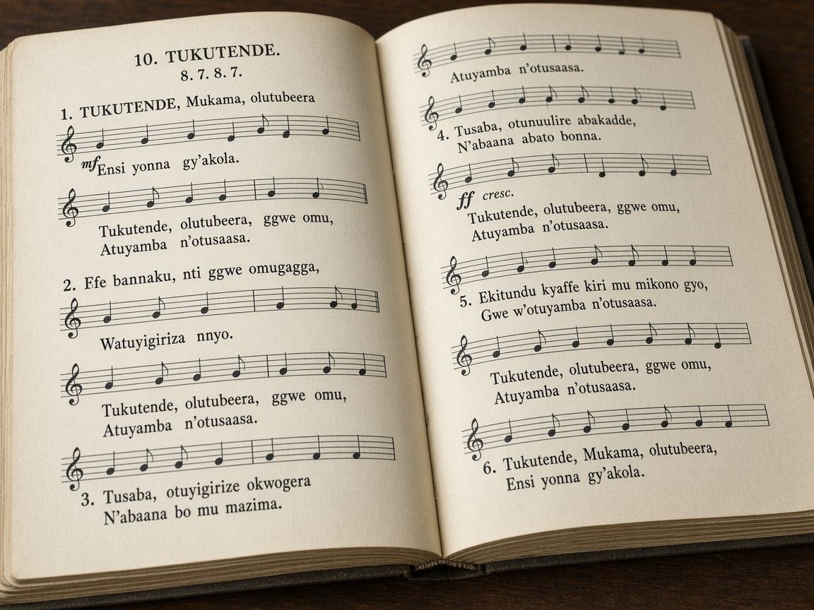 Open hymnal pages with music notation