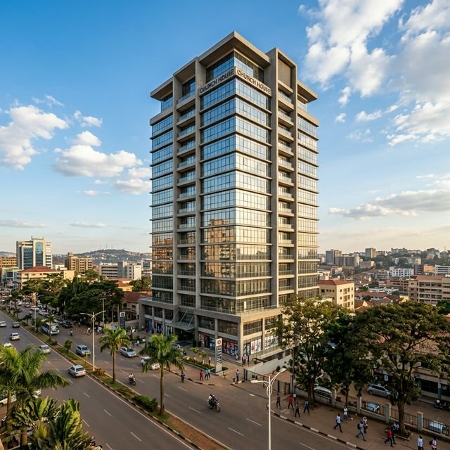 Janani Luwum Church House high-rise facade in Kampala